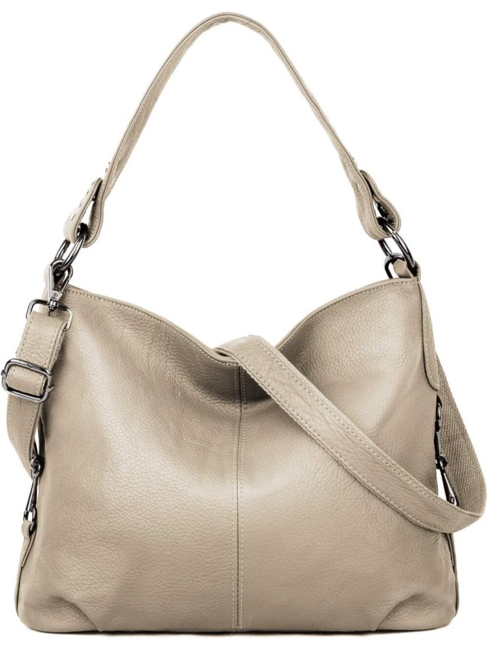 Women's Apricot Genuine Leather Bag Slouchy Purse Crossbody Bag Zipper Pocket